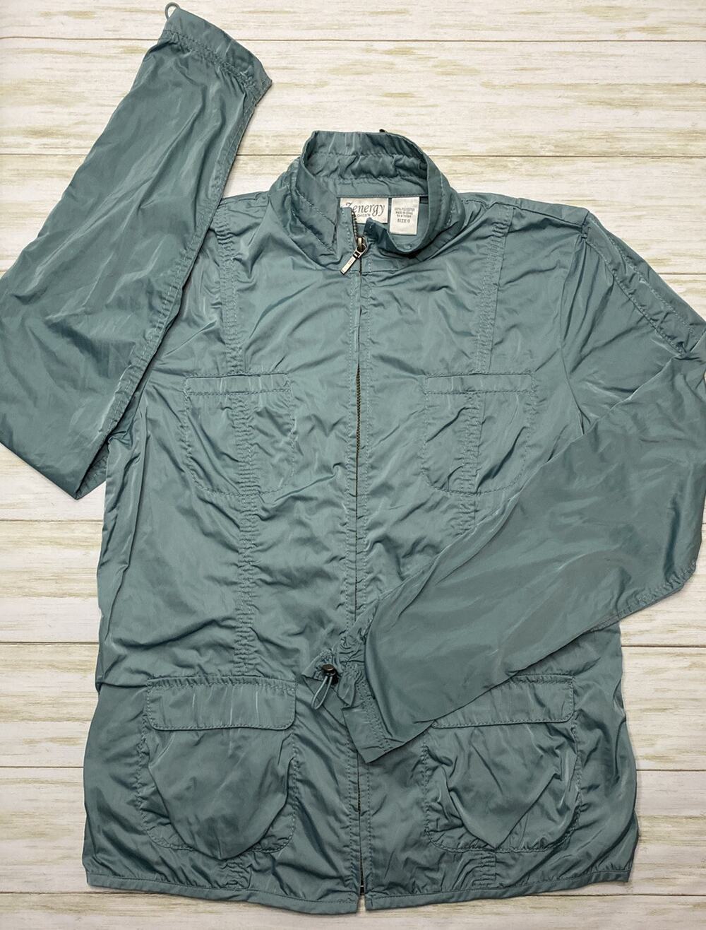 Zenergy By Chicos Womans Size 0 Teal Full Zip Windbreaker Jacket